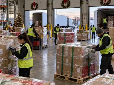 Warehouse preparing holiday freight for peak season logistics