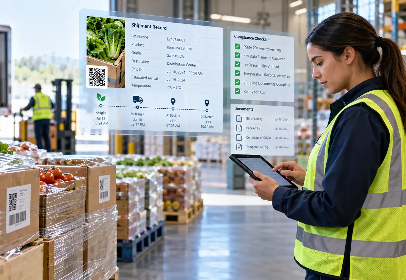 Food shipment tracking and documentation for FSMA Rule 204 compliance